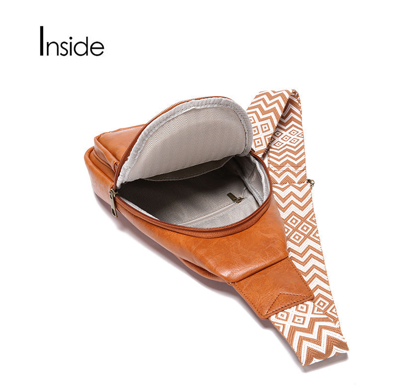 Solid Colour Crossbody Bag with Printed Strap