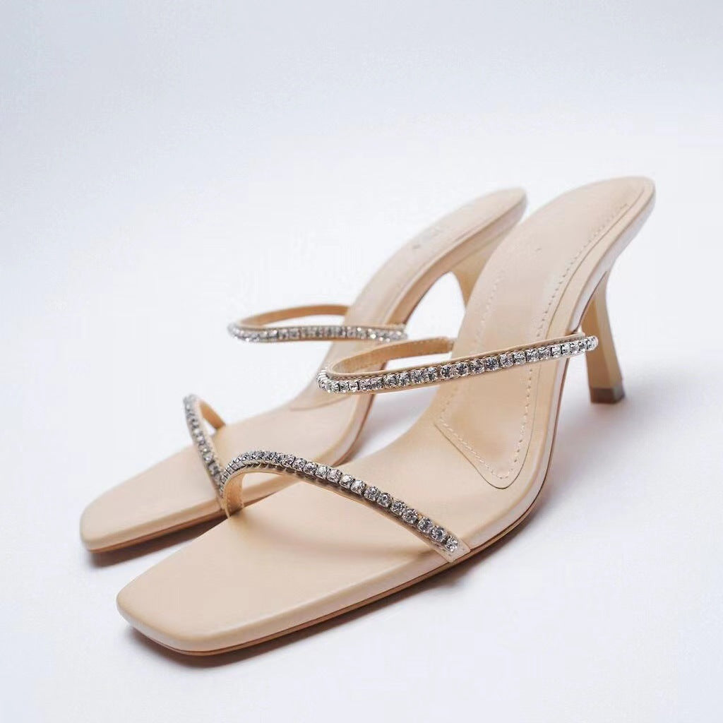 Short Stiletto Heels with Rhinestone Straps in 2 Colors