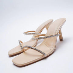 Short Stiletto Heels with Rhinestone Straps in 2 Colors