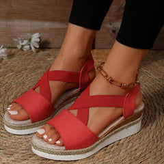 Solid Color Wedge Sandals with Ankle Strap