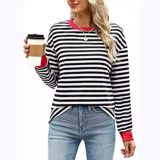 Round Neck Striped Long Sleeve Shirt