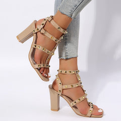 Square Toe Rivet High Heel Sandals in 2 Colors