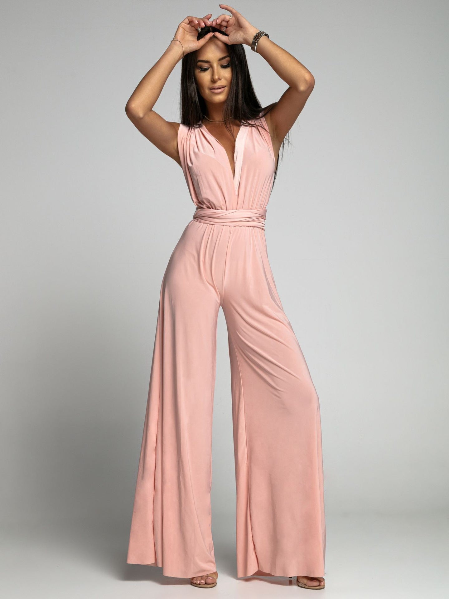 V-Neck Sleeveless  Wide Leg Jumpsuit in 4 Colors S-2XL