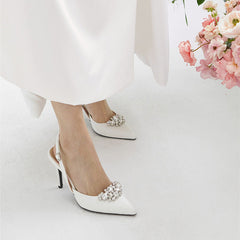 Pointed Toe High Stiletto Heel Bridal Wedding Shoes with Gemstones