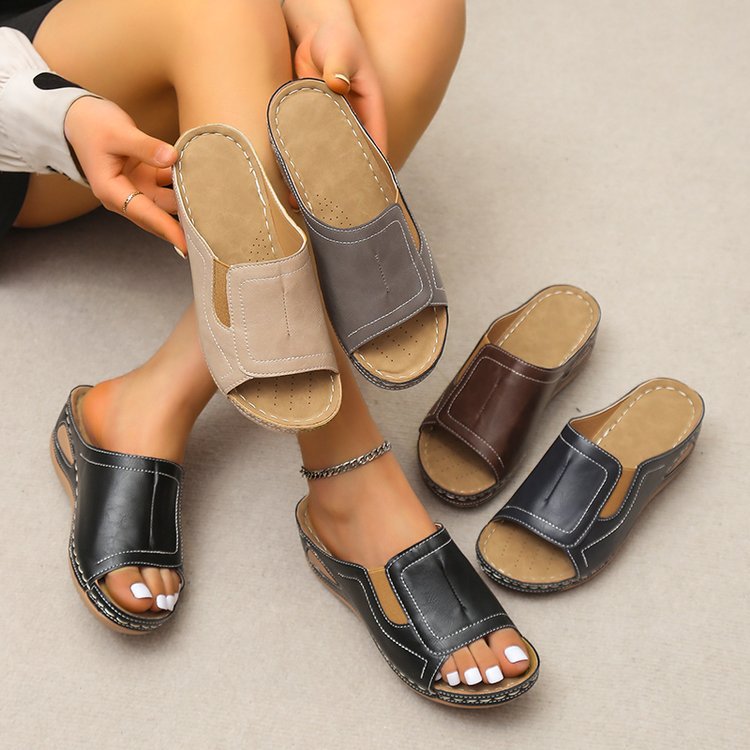 Wide Strap Wedge Heel Sandals