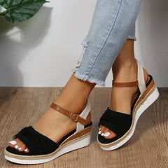 Wedge Sandals with Bowknot and Buckle in 3 Colors