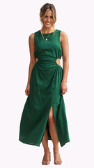 Sleeveless A-Line Midi Dress with Leg Slit