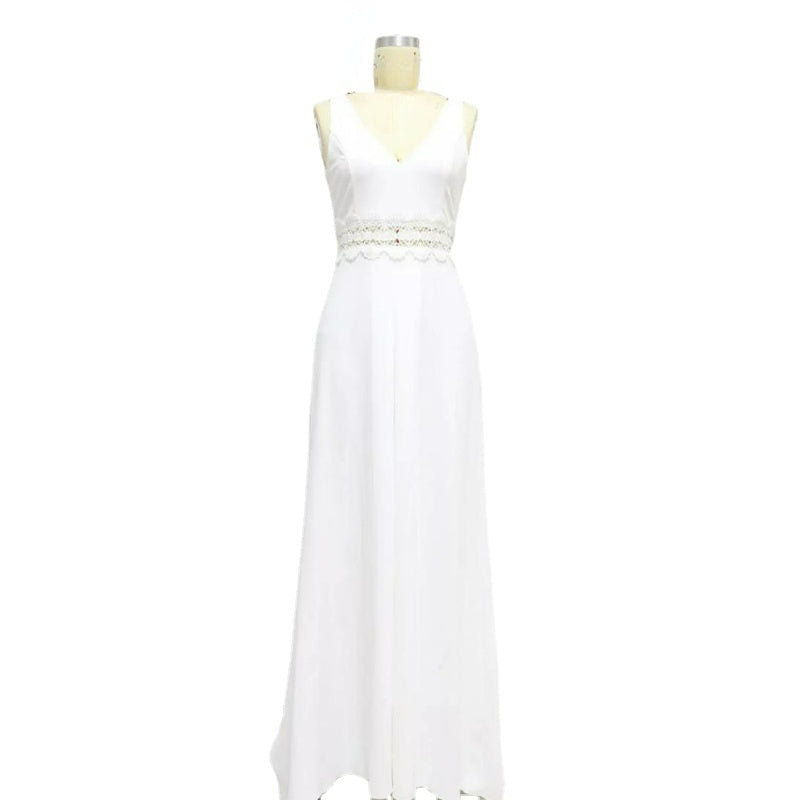 Elegant Sleeveless V-Neck White Jumpsuit S-XL