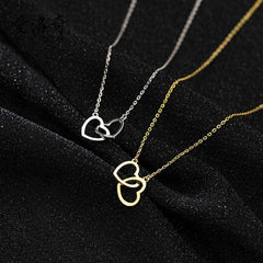 Interlocking Double Heart Gold or Silver Necklace