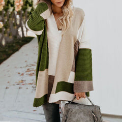 Colorblock Mid-Length Long Sleeve Cardigan