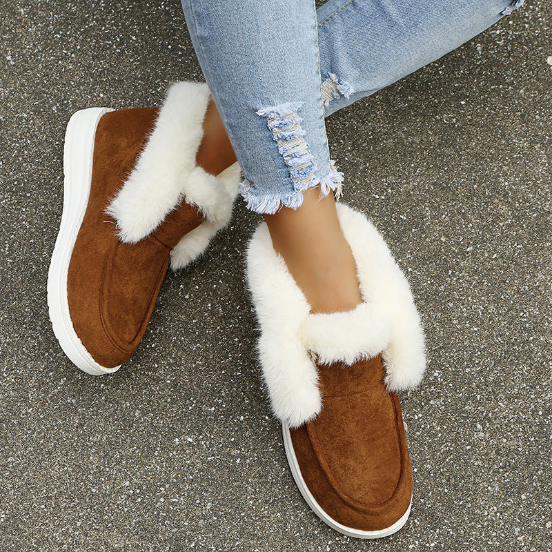 Suede Slipper Boots with Plush Fur