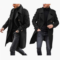 Men's Wool Coat with Lapel and Pockets