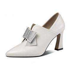 Elegant High Heel Shoes with Rhinestone Bow and Pointed Toe