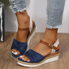 Wedge Sandals with Bowknot and Buckle in 3 Colors