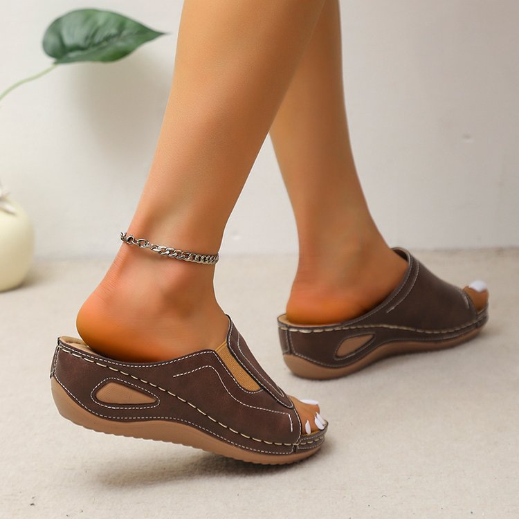 Wide Strap Wedge Heel Sandals