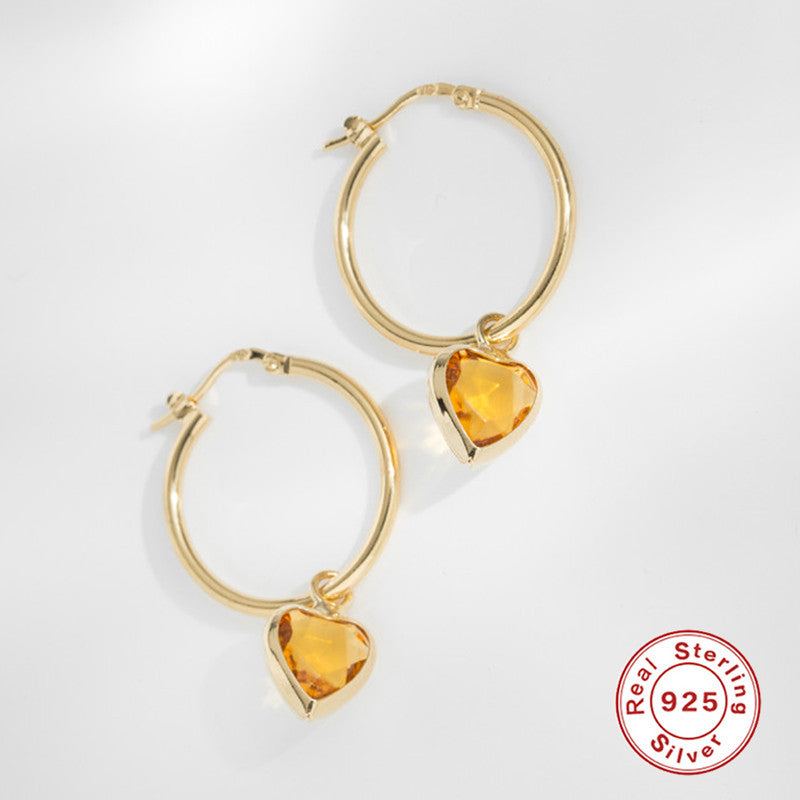 Sterling Silver Diamond Heart-Shape Drop Earrings in 3 Colors