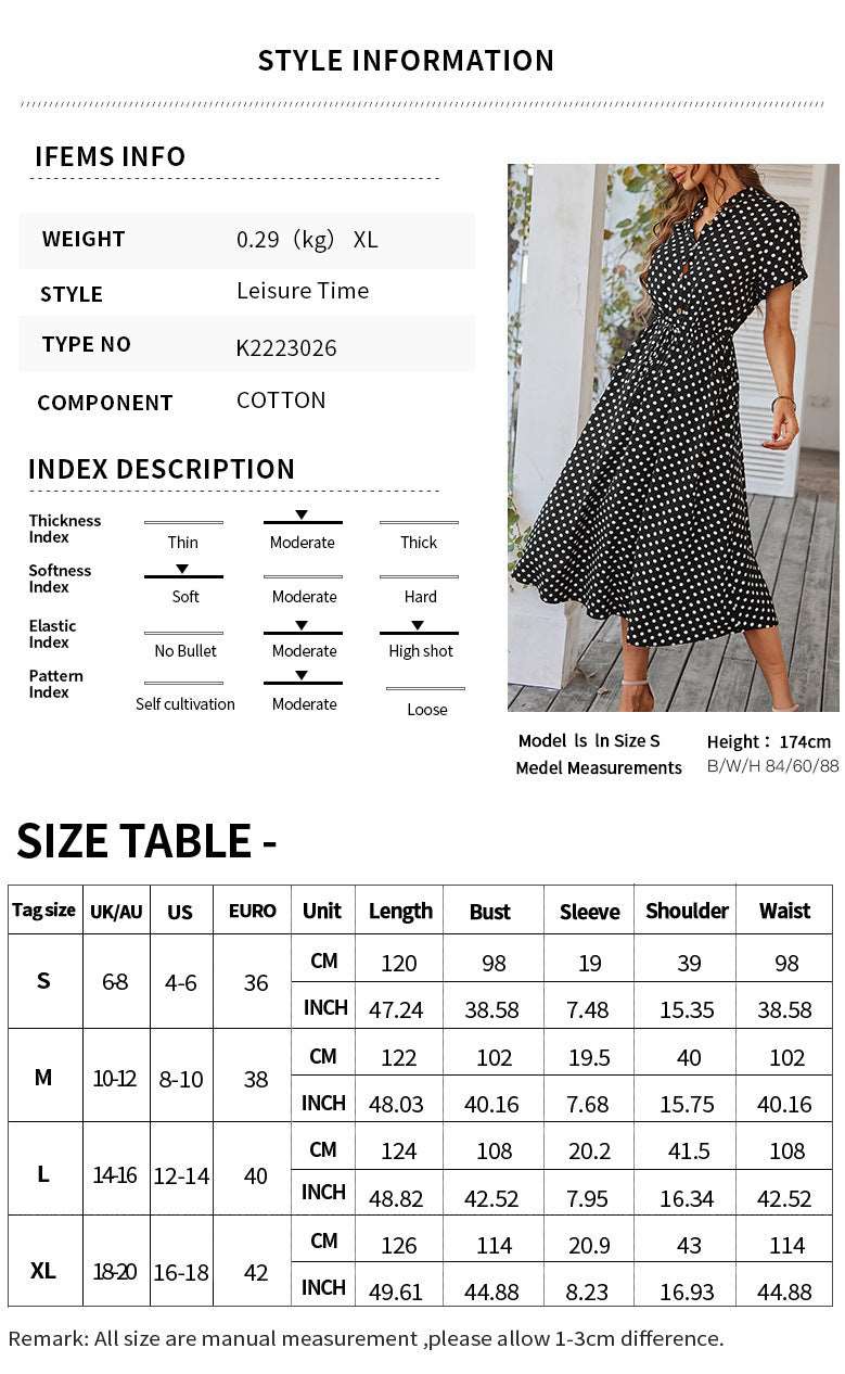 Polka Dot Short Sleeve Midi Dress with Waist Tie