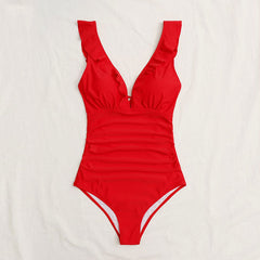 Ruffled V-Neck One Piece Swimsuit in 2 Colors S-XL