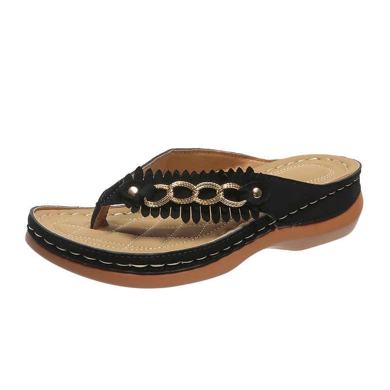 Wedge Flip Flop Sandals With Chain in 3 Colors