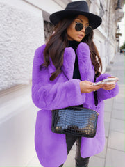 Fake Fur Long Sleeve Open Coat with Lapel in 5 Colors S-5XL