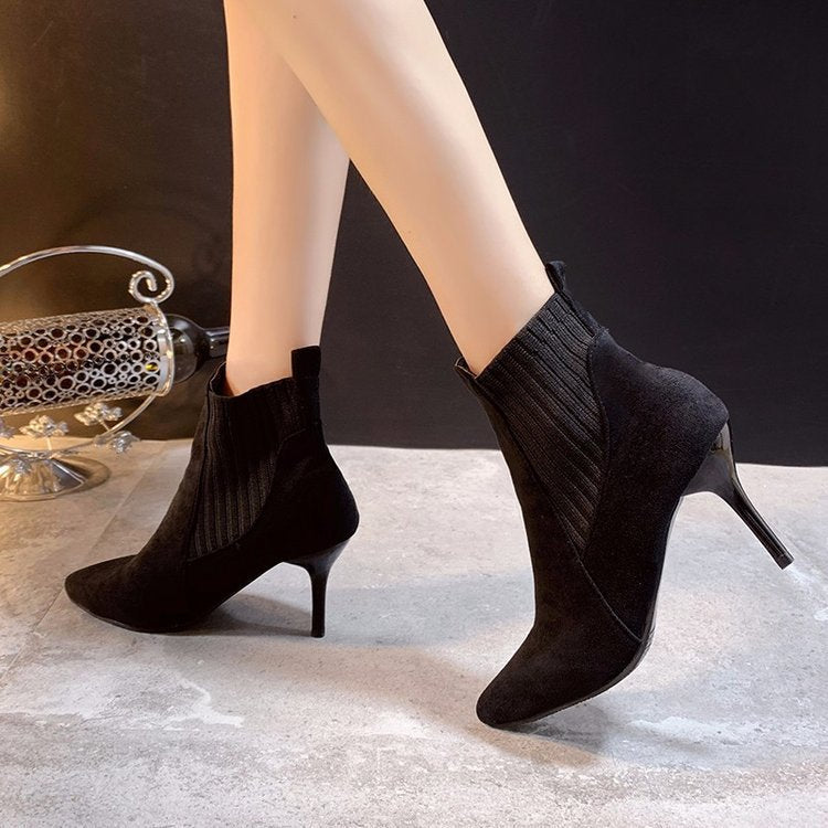Suede Stiletto Boots with Pointed Toe
