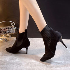 Suede Stiletto Boots with Pointed Toe