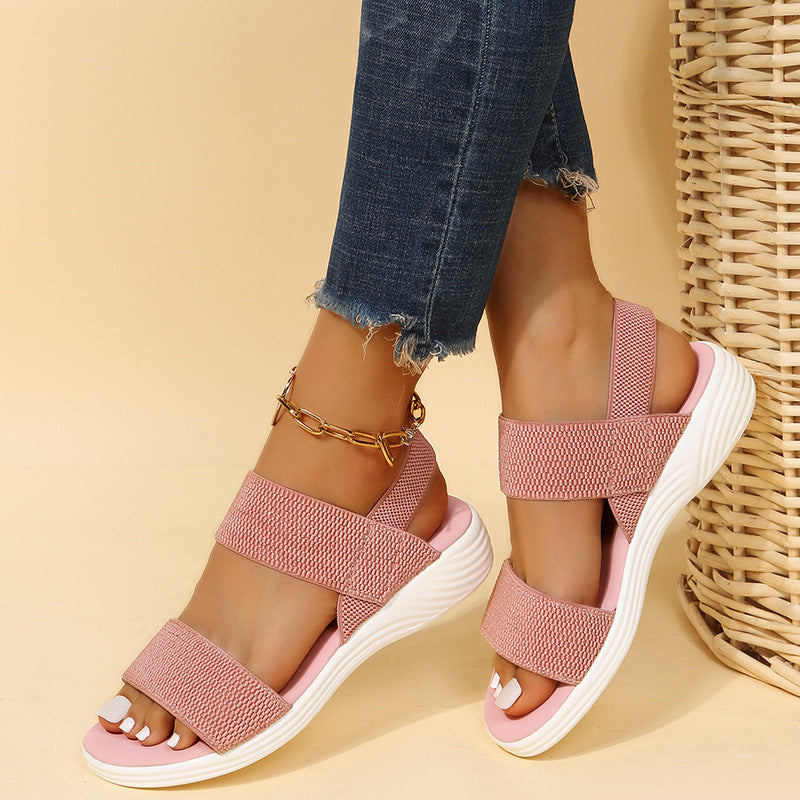 Wide Strap Flat Sandals with Ankle Band