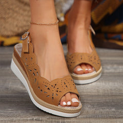 Solid Color Thick Sole Wedge Sandals with Ankle Strap
