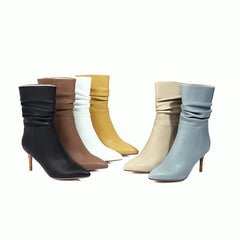 Pleated Pointed Toe Stiletto Boots