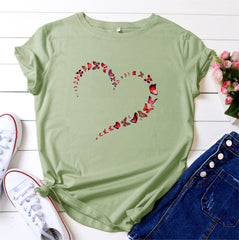 Kurzarm-Top mit Herz-Schmetterling in 12 Farben S-4XL