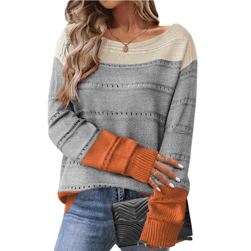 Boat Neck Knit Long Sleeve Sweater