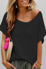 Solid Color Knit Short Sleeve Top