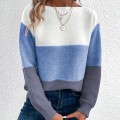 Rundhals-Langarm-Colorblock-Pullover in 8 Farben S-XL