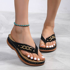 Wedge Flip Flop Sandals With Chain in 3 Colors