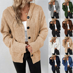 Knit Cardigan with Hood and Drawstring in 8 Colors S-XXL