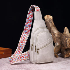 Solid Colour Crossbody Bag with Printed Strap