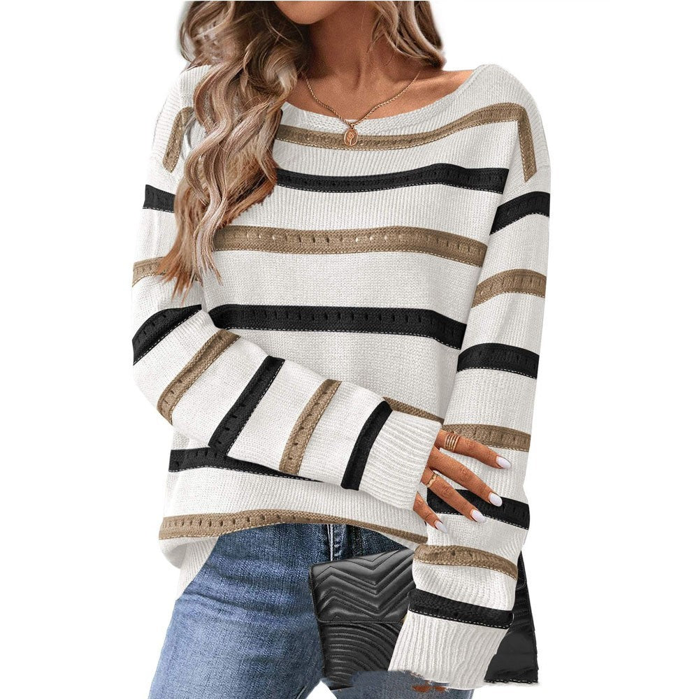 Boat Neck Knit Long Sleeve Sweater
