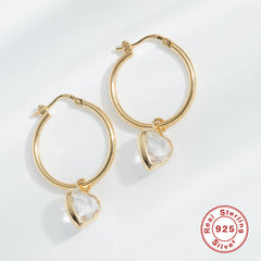 Sterling Silver Diamond Heart-Shape Drop Earrings in 3 Colors