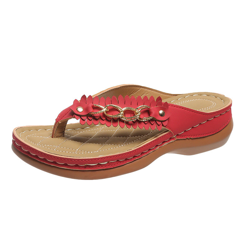 Wedge Flip Flop Sandals With Chain in 3 Colors