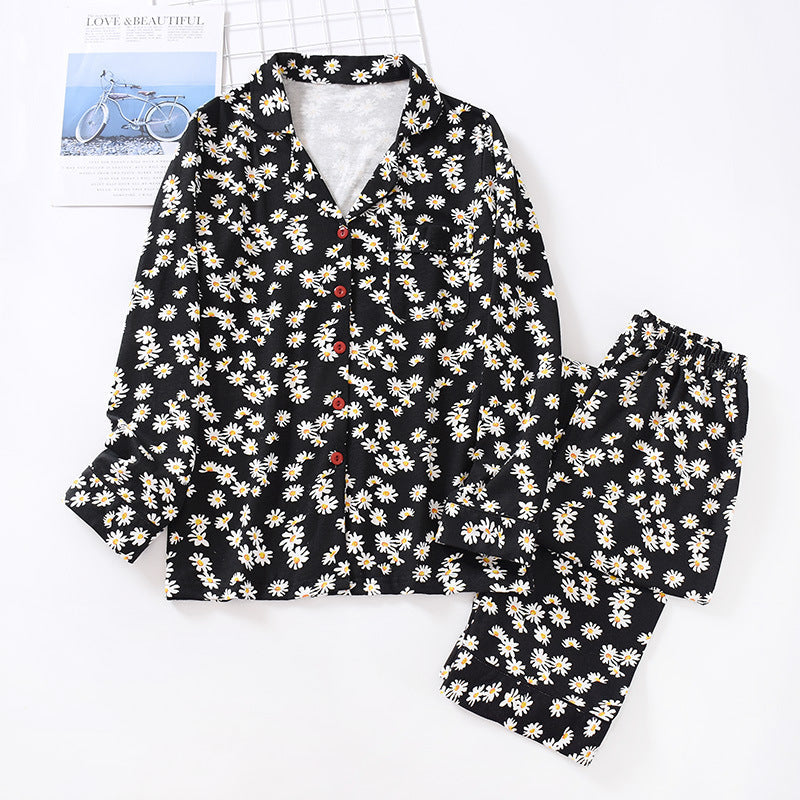 Langärmliges Pyjama-Set aus Baumwolle mit Gänseblümchenmotiv in 2 Farben M–XL