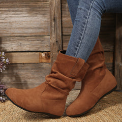 Suede Low Heel Fleece-Lined Slouch Boots