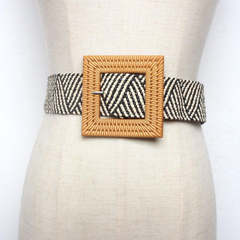 Braided Wide Belt with Square Buckle