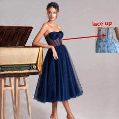 Sleeveless Formal Evening Dress with Corset Lace-Up Bodice