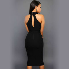 Black Strapless Halter Neck Midi Dress S-XL