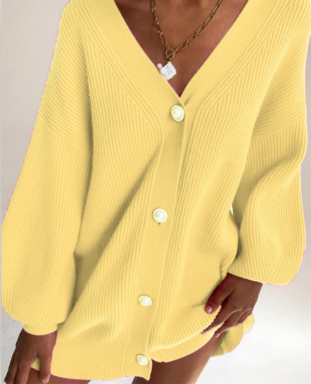Long Sleeve V-Neck Sweater Cardigan with Pearl Buttons in 7 Colors S-L