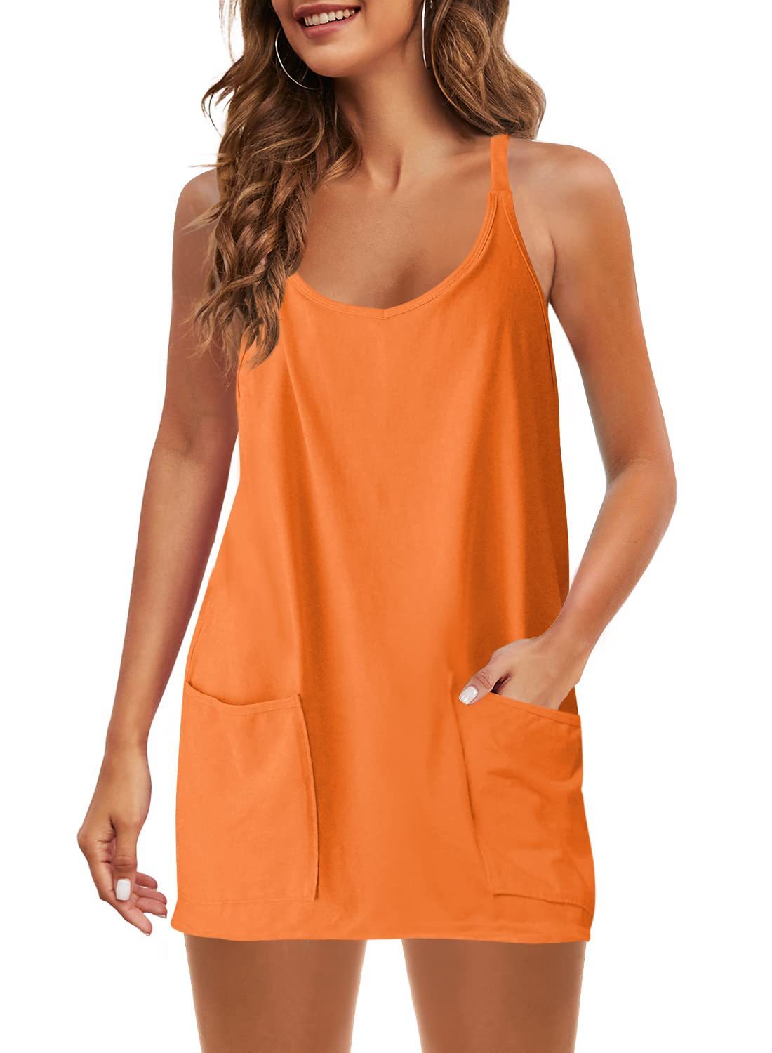 Sleeveless Spaghetti Strap Summer Mini Dress with Pockets