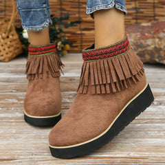 Suede Ankle Boots with Fringe and Wedge Heel in 3 Colors