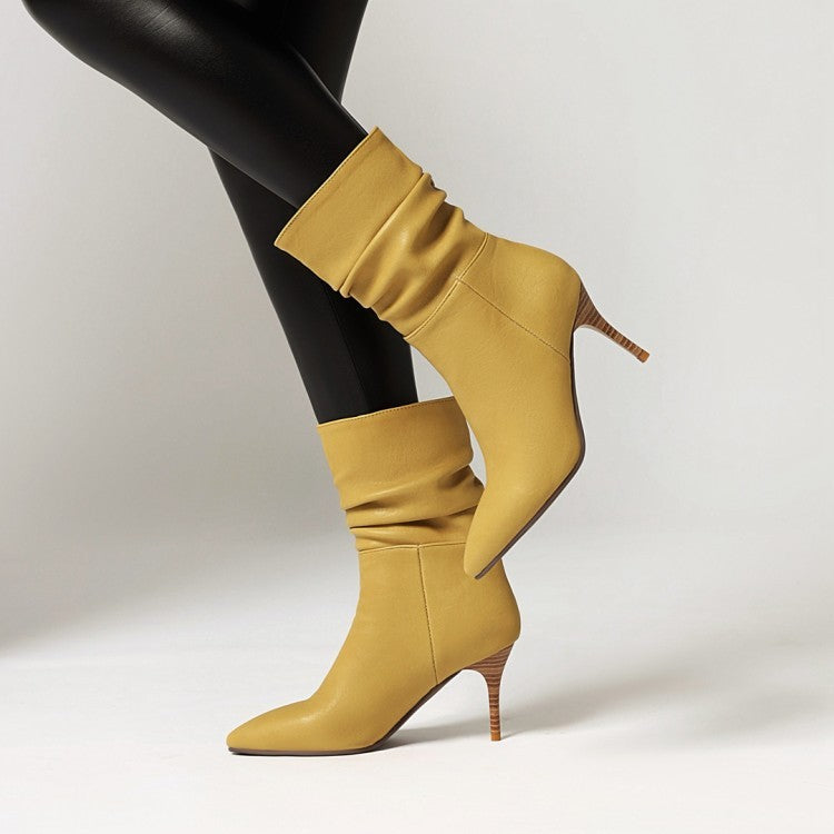 Pleated Pointed Toe Stiletto Boots