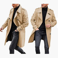 Men's Wool Coat with Lapel and Pockets