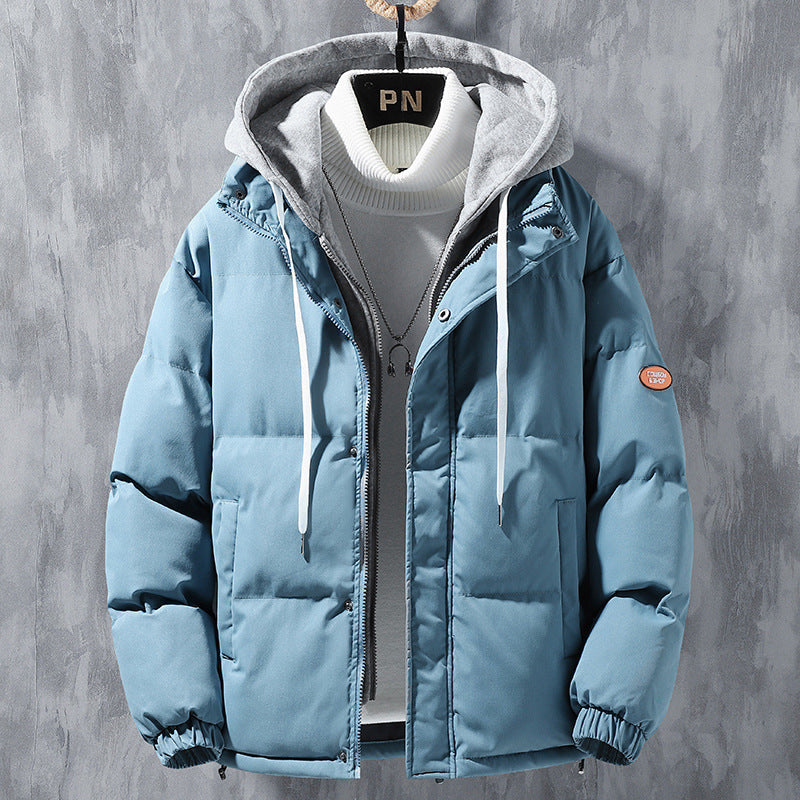 Men's Hooded Windproof Down-Filled Fake Two-Piece Jacket in 4 Colors M-5XL
